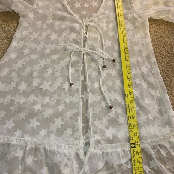 Club Z Collection White Sheer Star Beach Cover- Up - Sz M - Picture 15 of 16